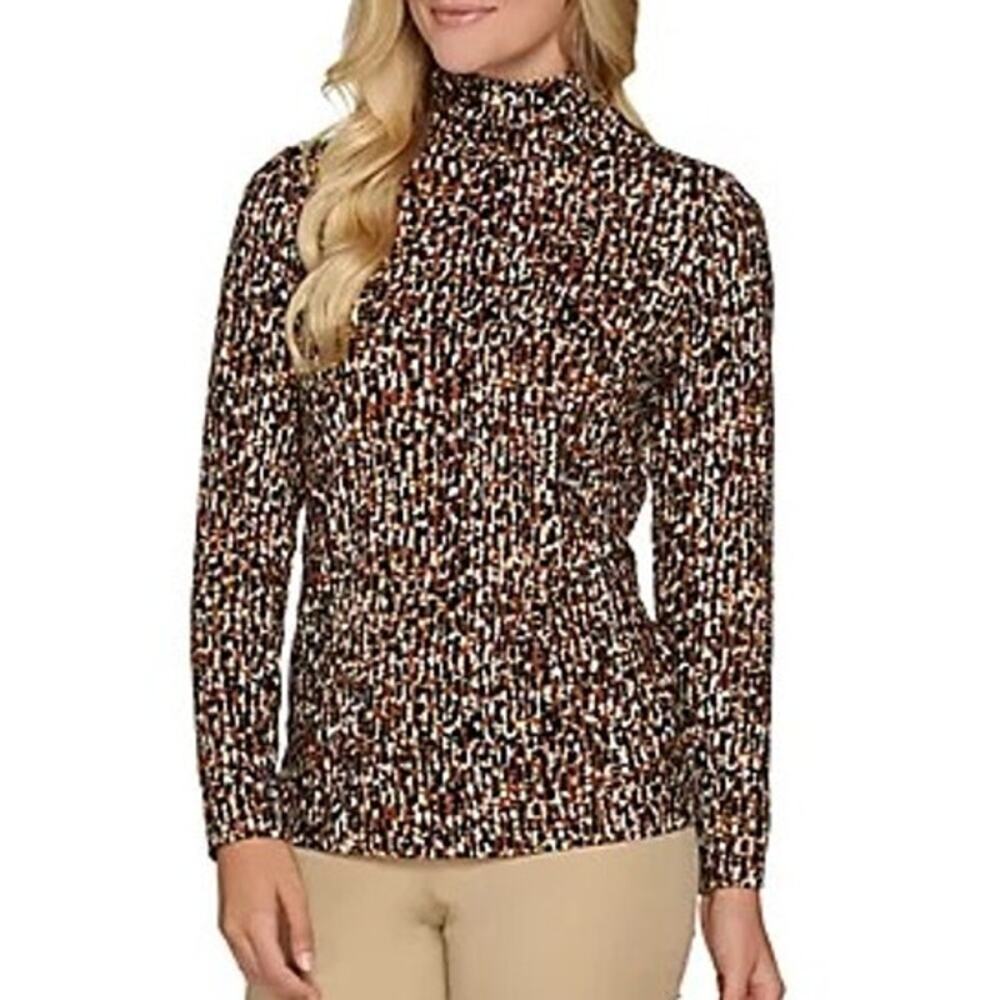 Susan Graver Women's Blk/Tan Printed Brushed Liquid Knit Turtleneck Top SZ 3X - Picture 9 of 9